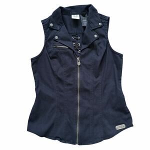 Harley Davidson Womens Corset Biker Vest M Black Denim Moto Grunge Alternative